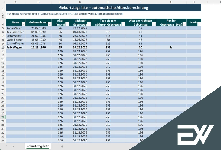 geburtstagsliste vorlage excel kostenlos