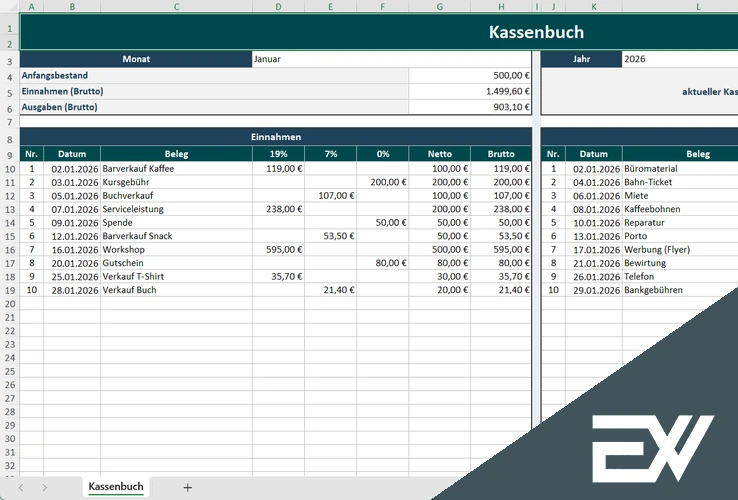 Kassenbuch Excel Vorlage Kostenlos