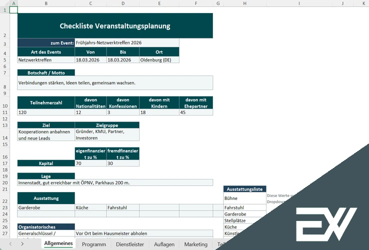 ablaufplan veranstaltung excel vorlage