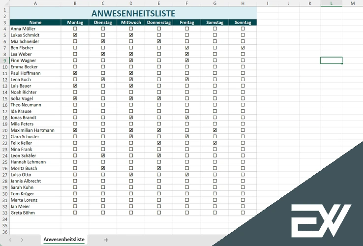 anwesenheitsliste excel vorlage