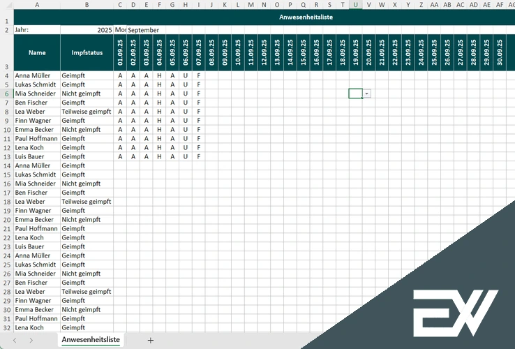 anwesenheitsliste vorlage excel