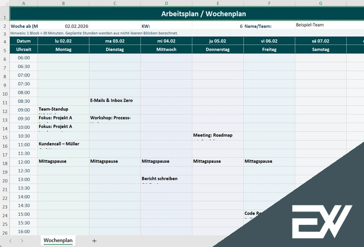 arbeitsplan vorlage mit wochenende