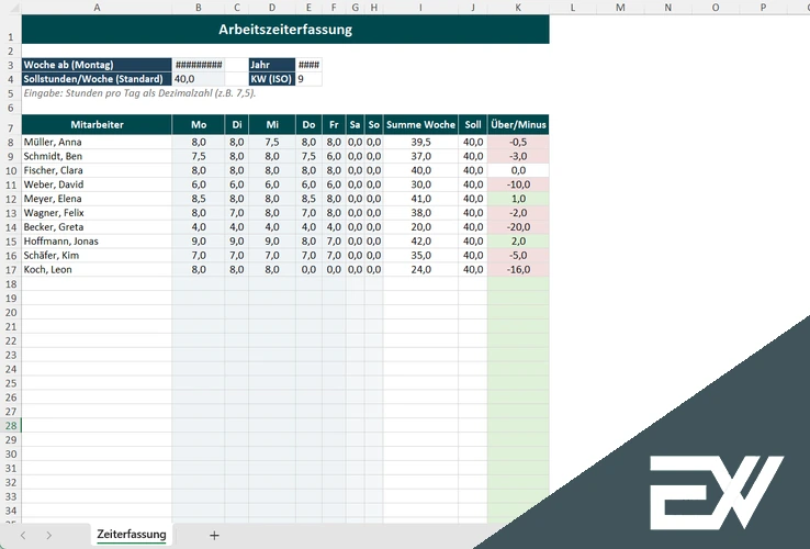 arbeitszeiterfassung excel mehrere mitarbeiter