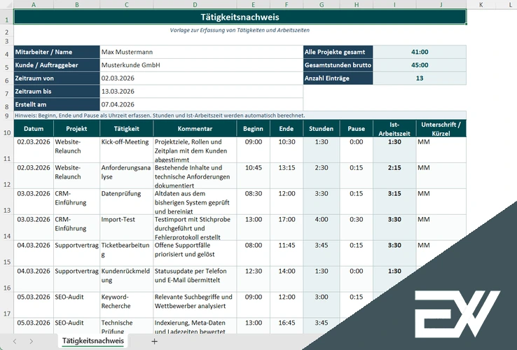 arbeitszeiterfassung vorlage excel kostenlos