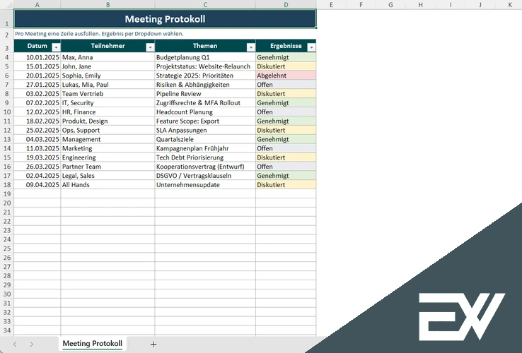besprechungsprotokoll excel vorlage