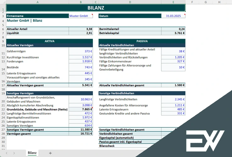 bilanz vorlage excel