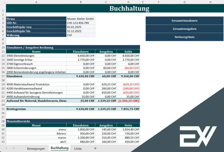 buchhaltung vorlage excel kostenlos