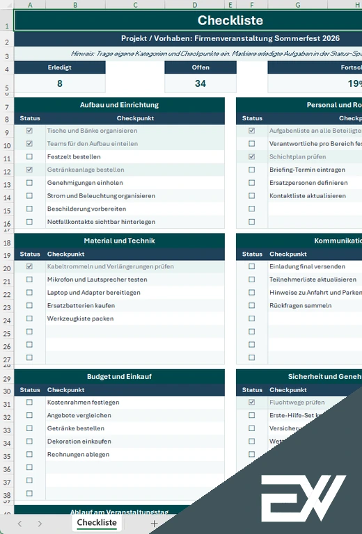 checkliste vorlagen excel