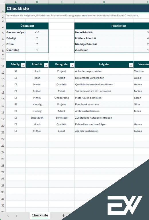 checklisten excel vorlagen