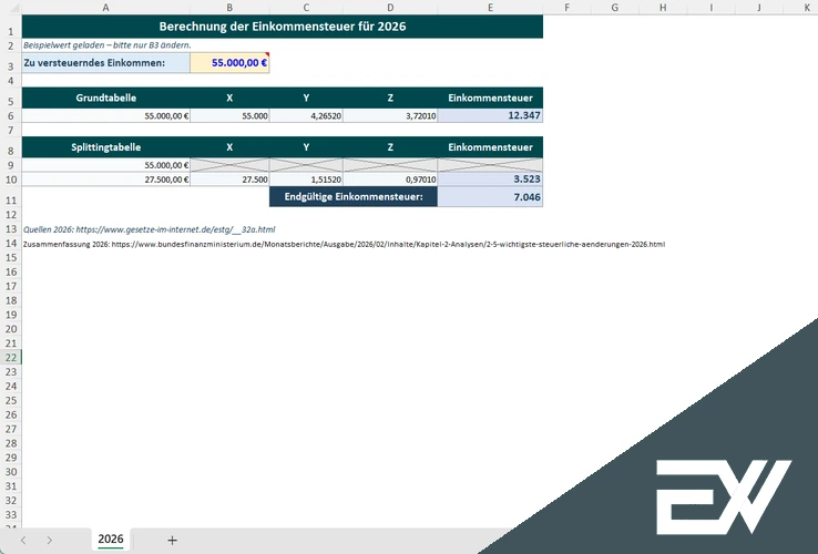 einkommensteuer vorlage excel