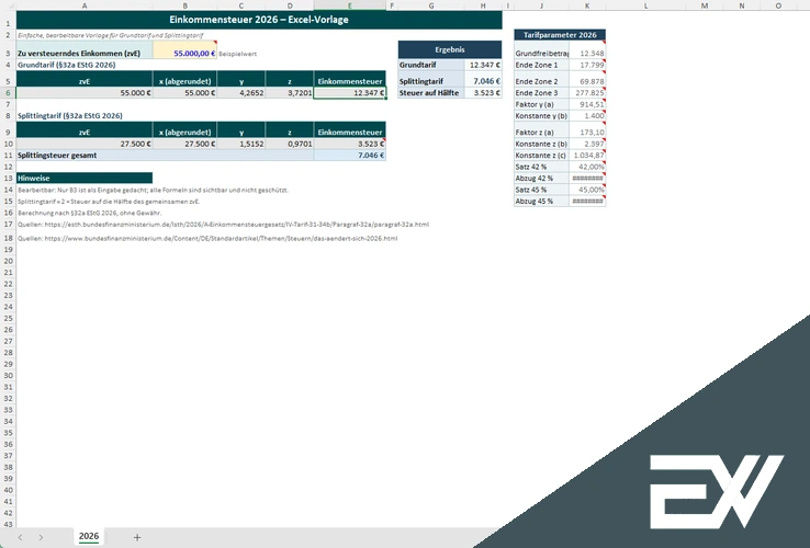 Einkommensteuertabelle 2026 Tabelle Excel Download