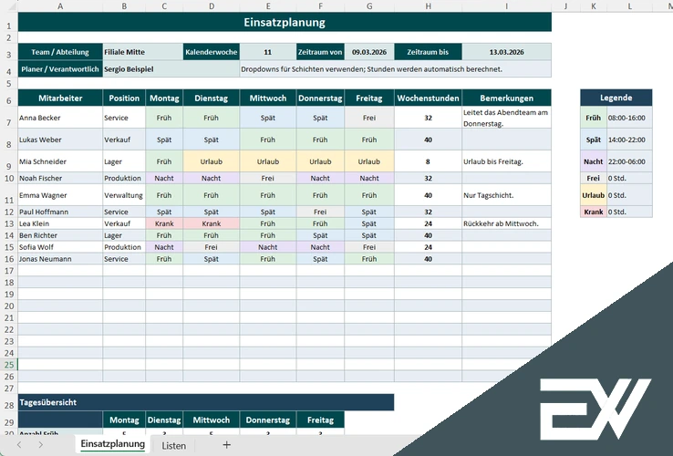 einsatzplanung mitarbeiter excel kostenlos