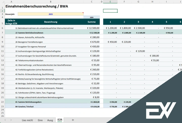 eür excel vorlage kleinunternehmer