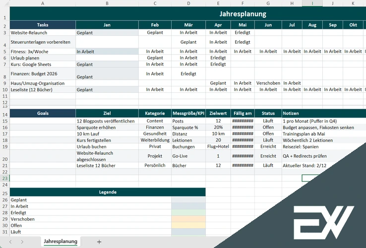 jahresplanung excel vorlage
