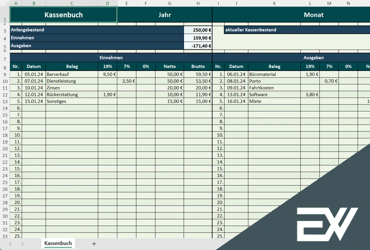 Kassenbuch Excel Vorlage