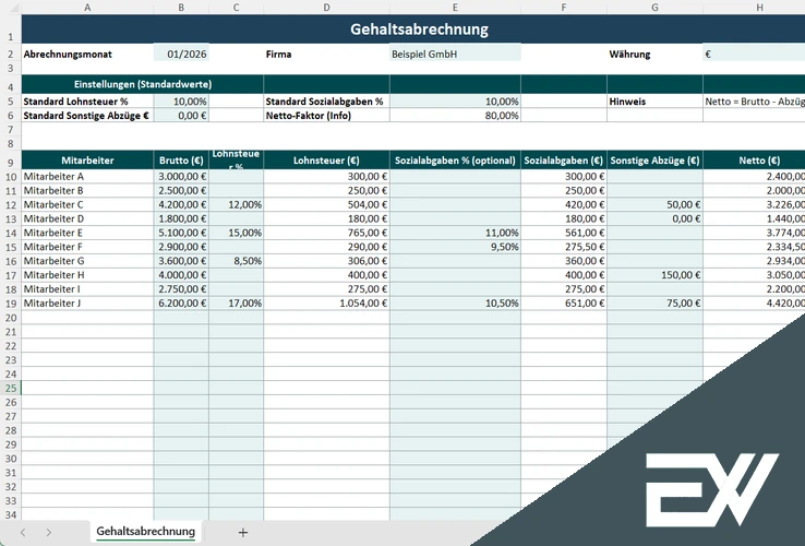 lohnabrechnung muster excel kostenlos