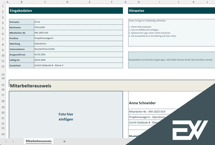 mitarbeiterausweis excel vorlage kostenlos