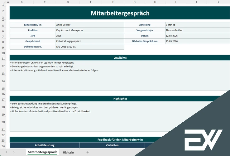 mitarbeitergespraech excel vorlage kostenlos