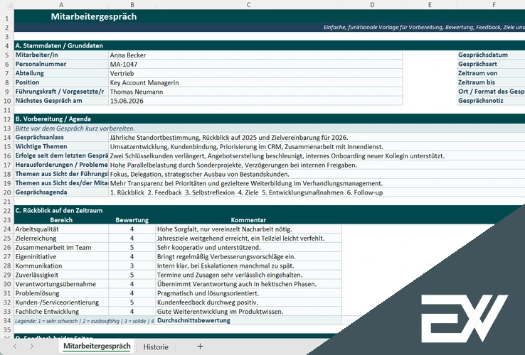 mitarbeitergespraech excel vorlage