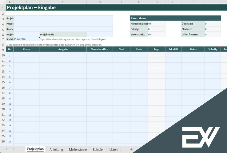 projektplanung excel vorlage