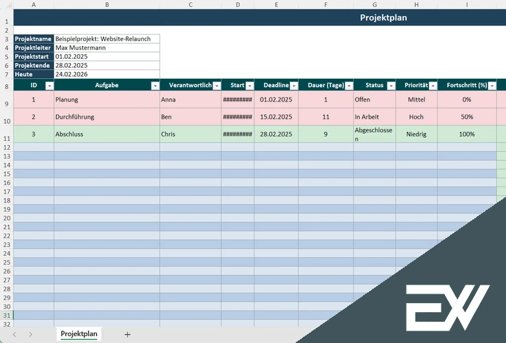 projektplanung excel