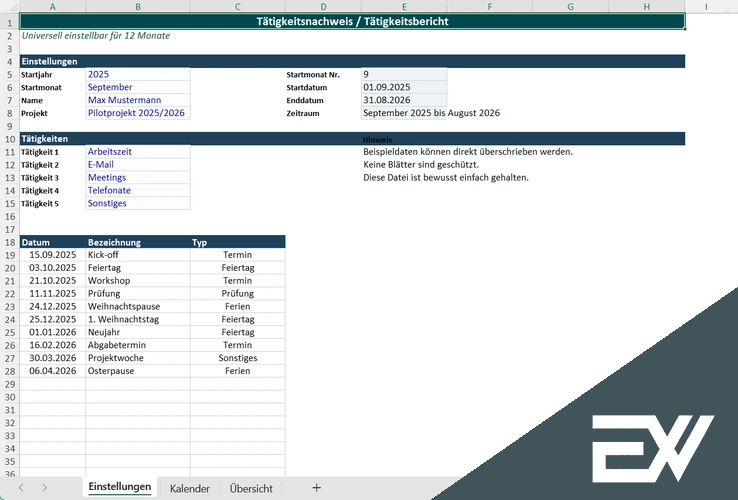 taetigkeitsnachweis beispiel