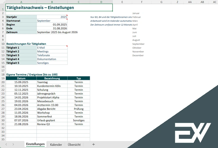 taetigkeitsnachweis excel vorlage