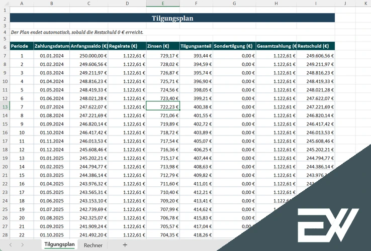 tilgungsplan excel gratis