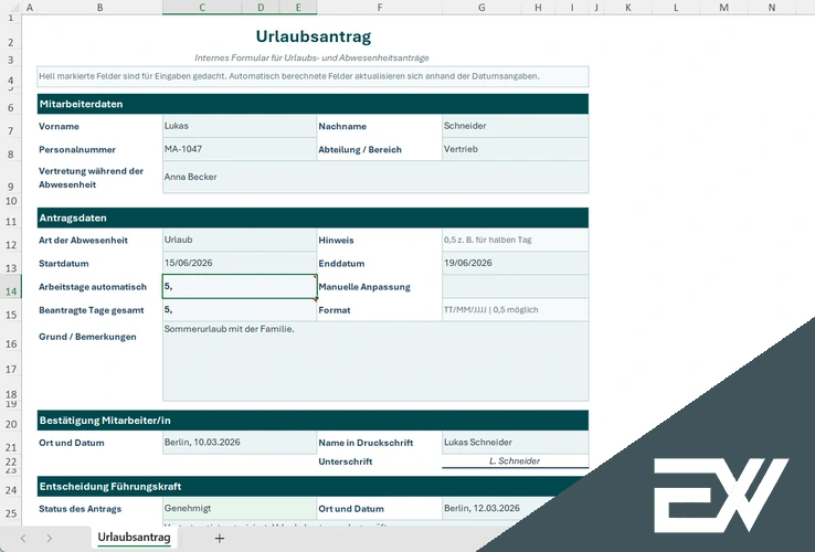 Urlaubsantrag Excel Vorlage