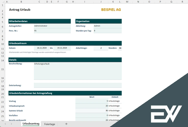 Urlaubsantrag Vorlage Excel