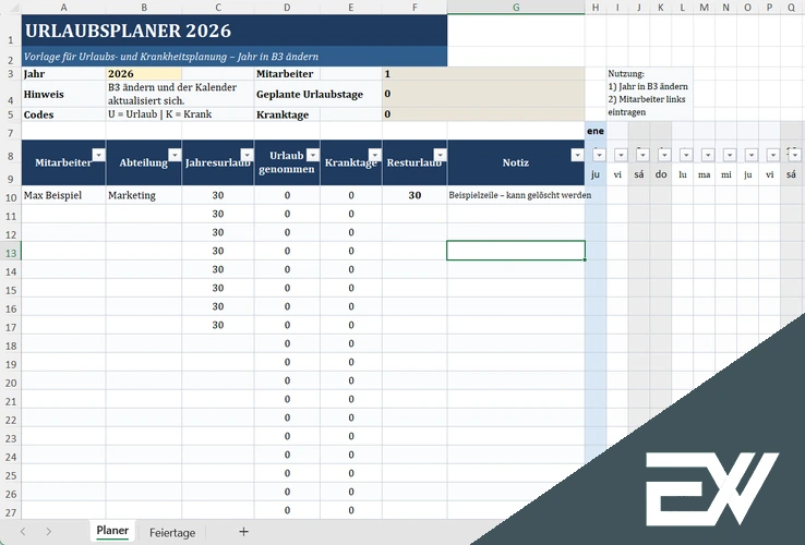 urlaubsplaner vorlage dynamisch
