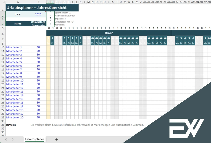 urlaubsplanerexcel vorlage