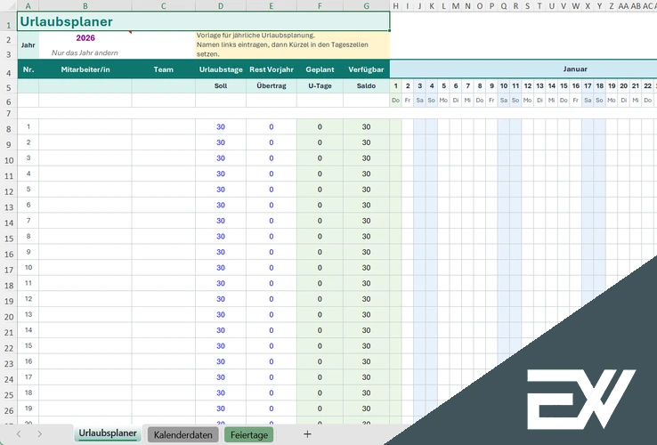 urlaubsplanung excel