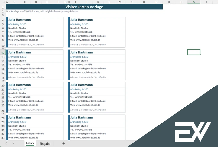 visitenkarte excel vorlage kostenlos