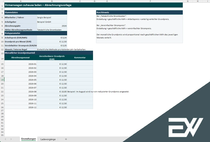 firmenwagen zuhause laden abrechnung excel vorlage