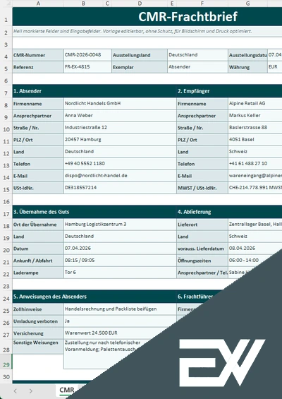 cmr frachtbrief vorlage excel gratis