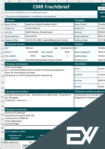 cmr frachtbrief vorlage excel kostenlos