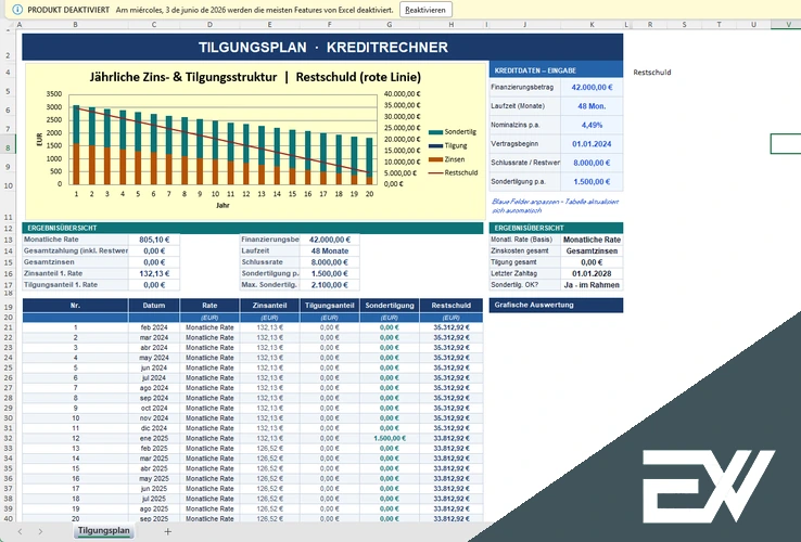 excel kreditrechner mit tilgungsplan