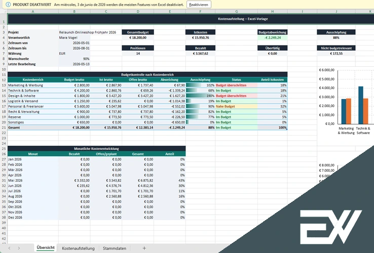 excel vorlage kostenaufstellung