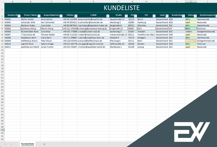 kundenliste excel vorlage kostenlos