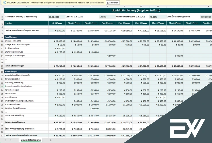 liquiditaetsplanung excel kostenlos