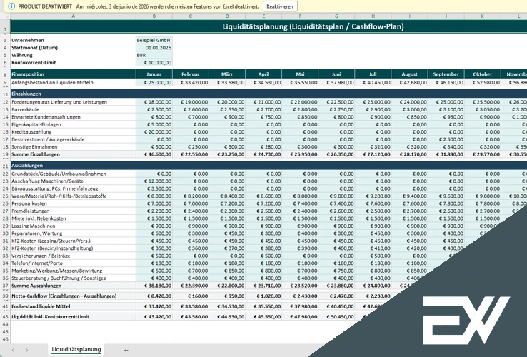 liquiditaetsplanung excel vorlage kostenlos