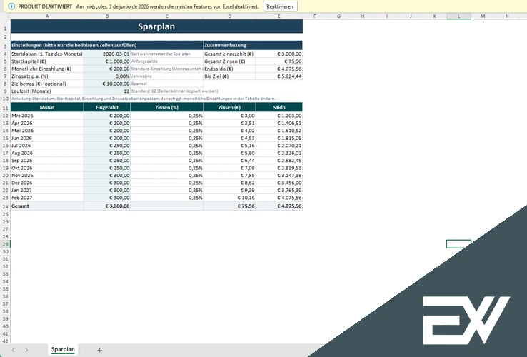 sparplan erstellen excel