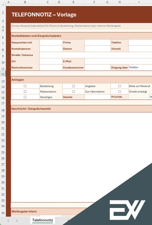 telefonnotiz excel zum ausdrucken