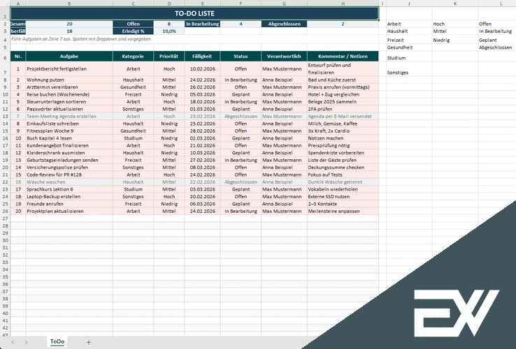 to do liste excel vorlage kostenlos
