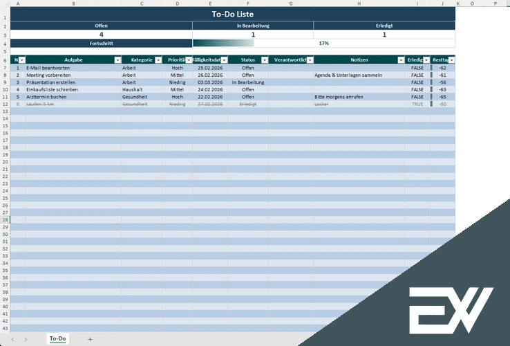 to do liste excel vorlage