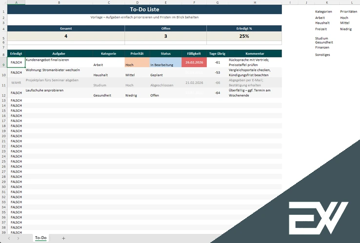 to do liste excel zum ausdrucken
