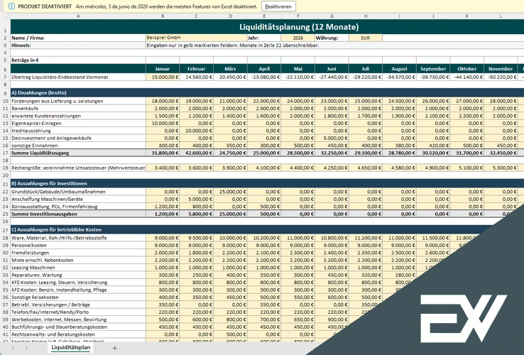 vorlage liquiditaetsplanung excel kostenlos