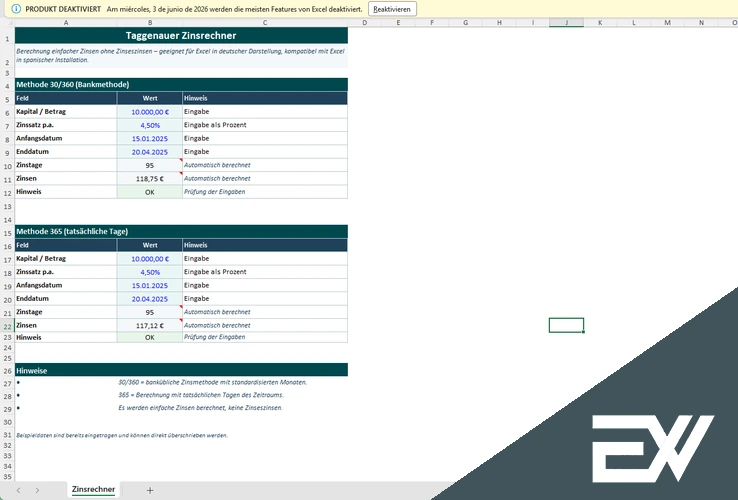 zinsen taggenau berechnen excel
