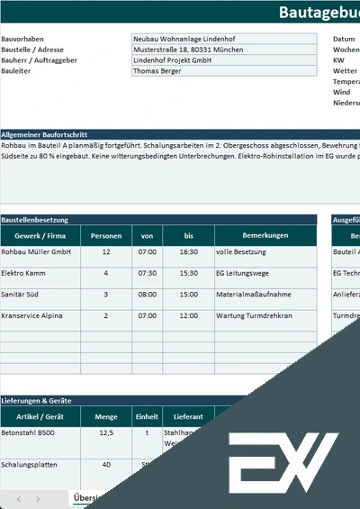 Bautagebuch Excel Beispiel Bautagebuch Excel Beispiel